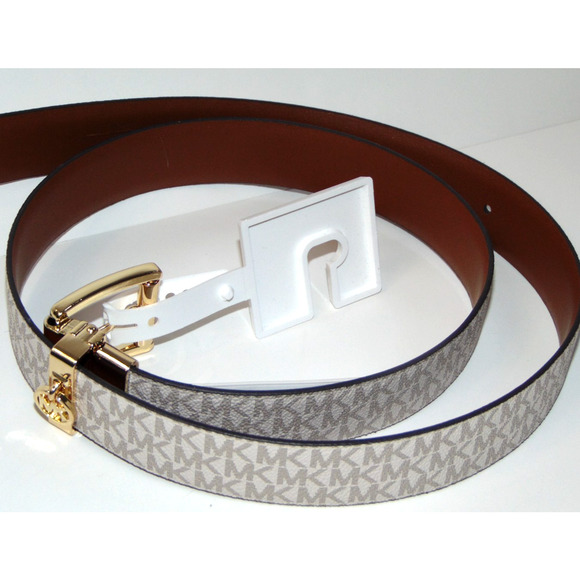 Michael Kors Twist Reversible Belt Womens M Vanilla Brown Signature Leather NWT main image 6